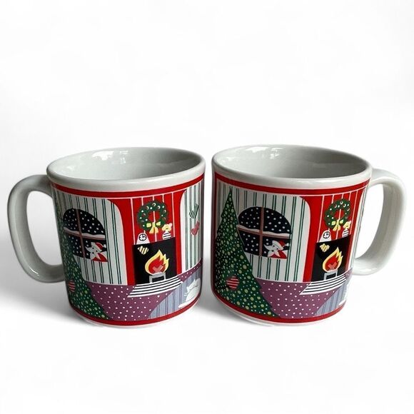 Vintage Epoch T’was the Night Before Christmas Holiday Christmas Mugs Set of 2 - Picture 2 of 11